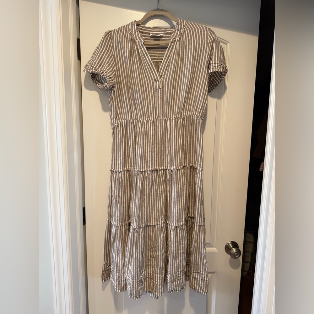 Cynthia Rowley Brown and White Striped Midi Dress